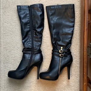 Faux leather black knee- high boots